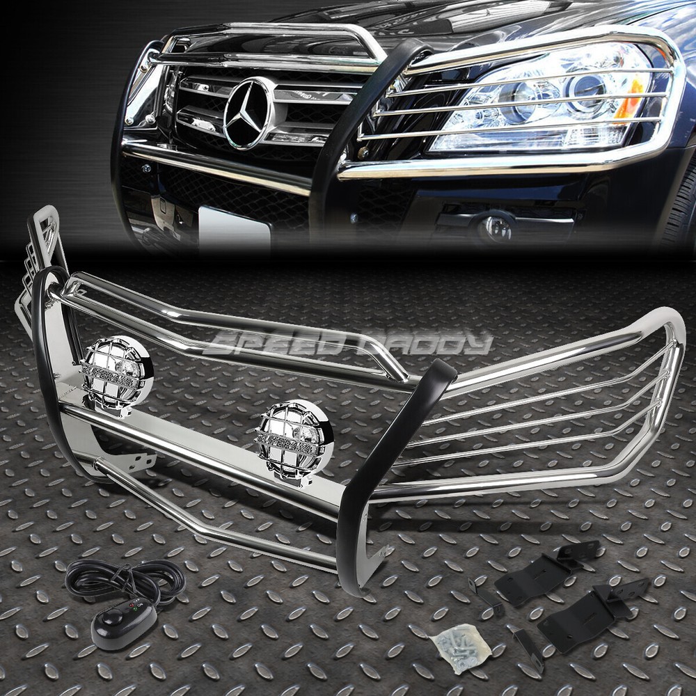 CHROME BRUSH GRILL GUARD+ROUND CLEAR FOG LIGHT FOR 07-12 MERCEDES X164 GL-CLASS