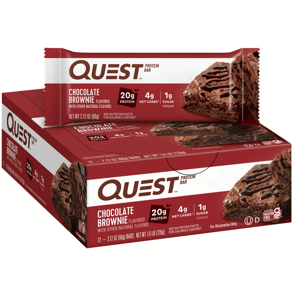 Quest Protein Bar Chocolate Brownie 20g Protein 12 Ct 4g Net Carbs 17g of Fiber