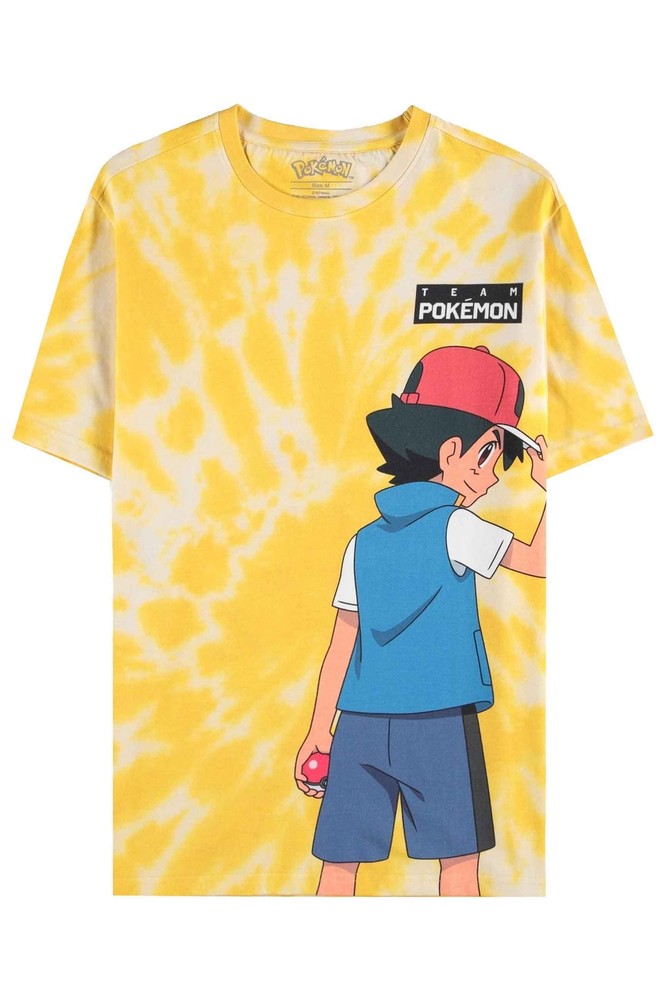 Official Unisex Pokemon Ash and Pikachu Yellow Allover Print T-Shirt