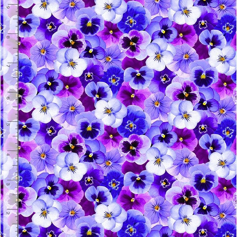 Pansy Perfection Fabric | Packed Floral Flower Purple | Timeless Treasures YARD