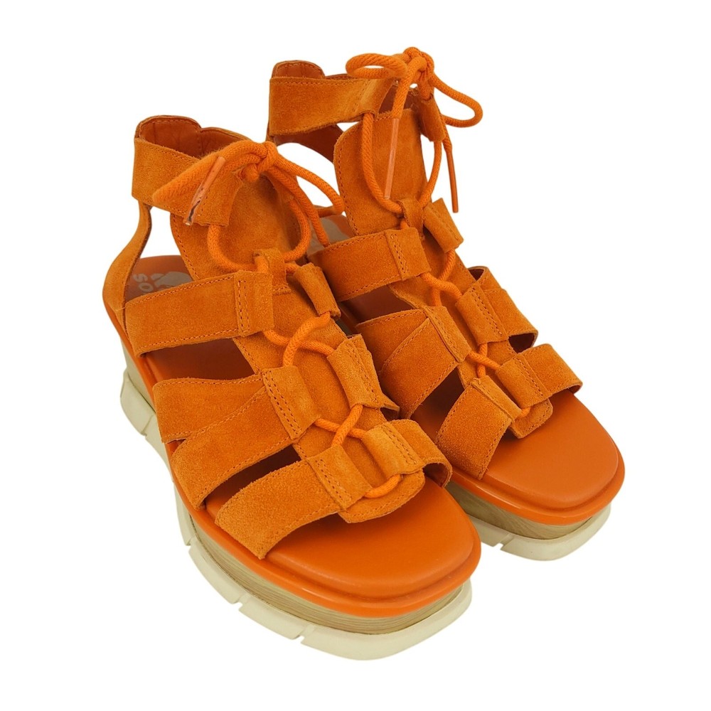 Sorel Platform Sandals Orange Joanie III Lace-Up Size 6 EU 37 VG Condition