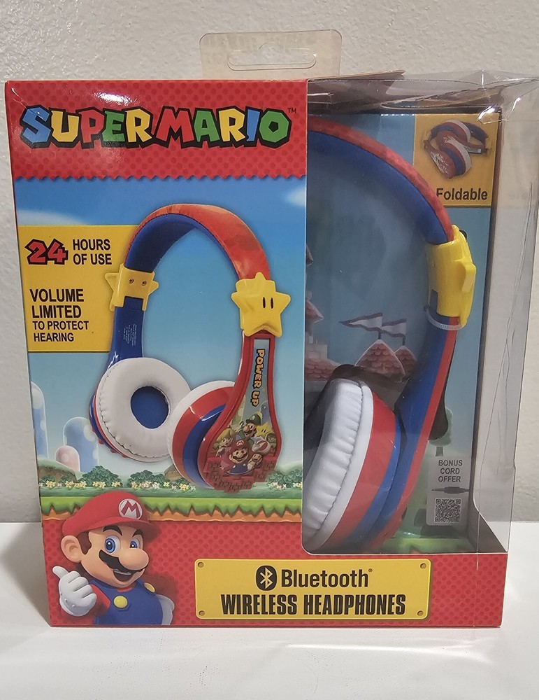 New In Box Super Mario Wireless Bluetooth Headphones Red 4 Available A/13