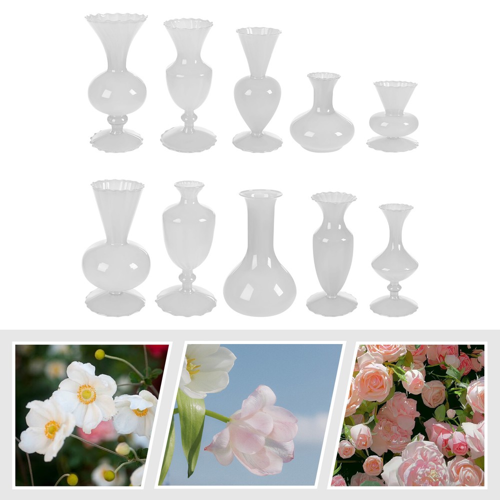 10PCS Small Glass Vases for Flowers , White Decorative Glass Vase Set Weddings