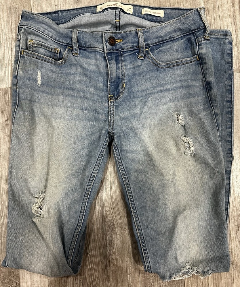 Hollister Low Rise Super Skinny Jeans Size 5L Long 27x32 Distressed Light Wash