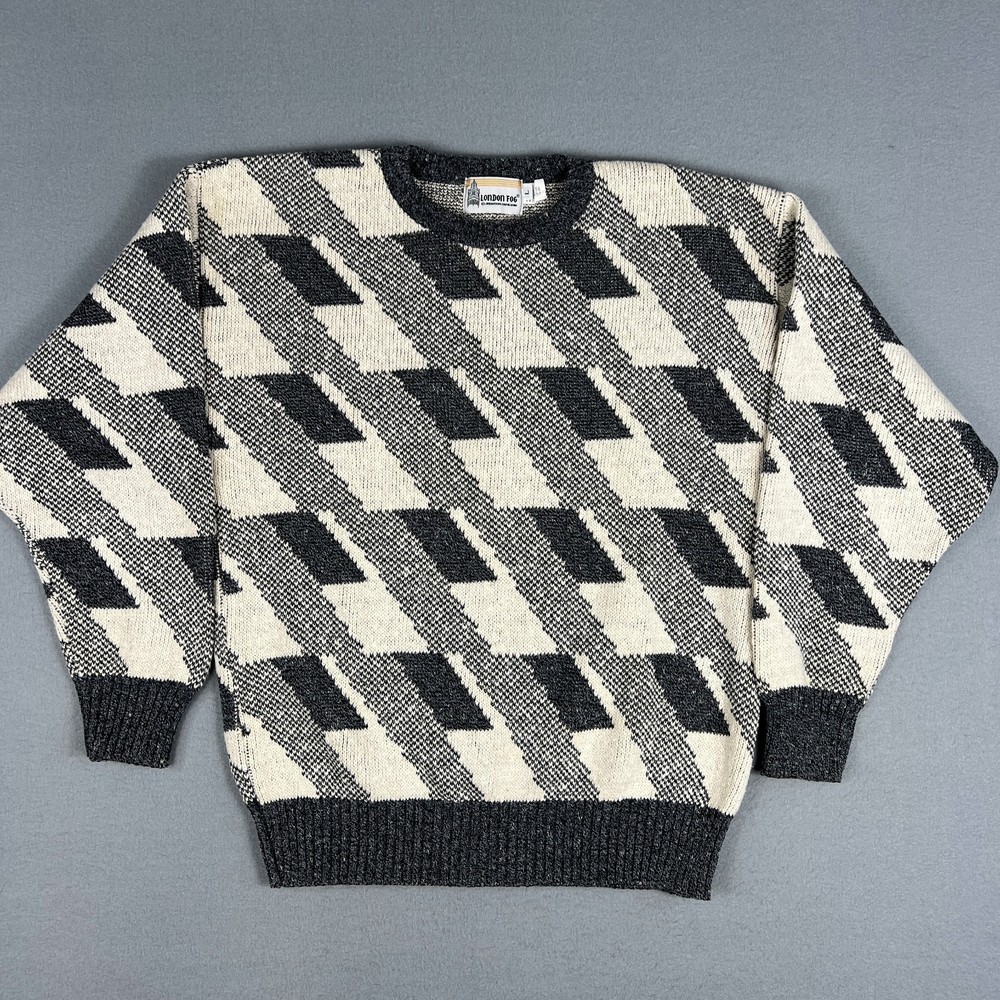 VTG Geometric Knit Sweater Fits M Cotton Acrylic Retro 90s London Fog Abstract
