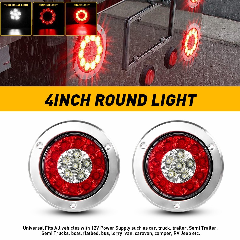 4inch Red+White Round 16-LED Truck Trailer Stop Turn Tail Signal Brake Lights US
