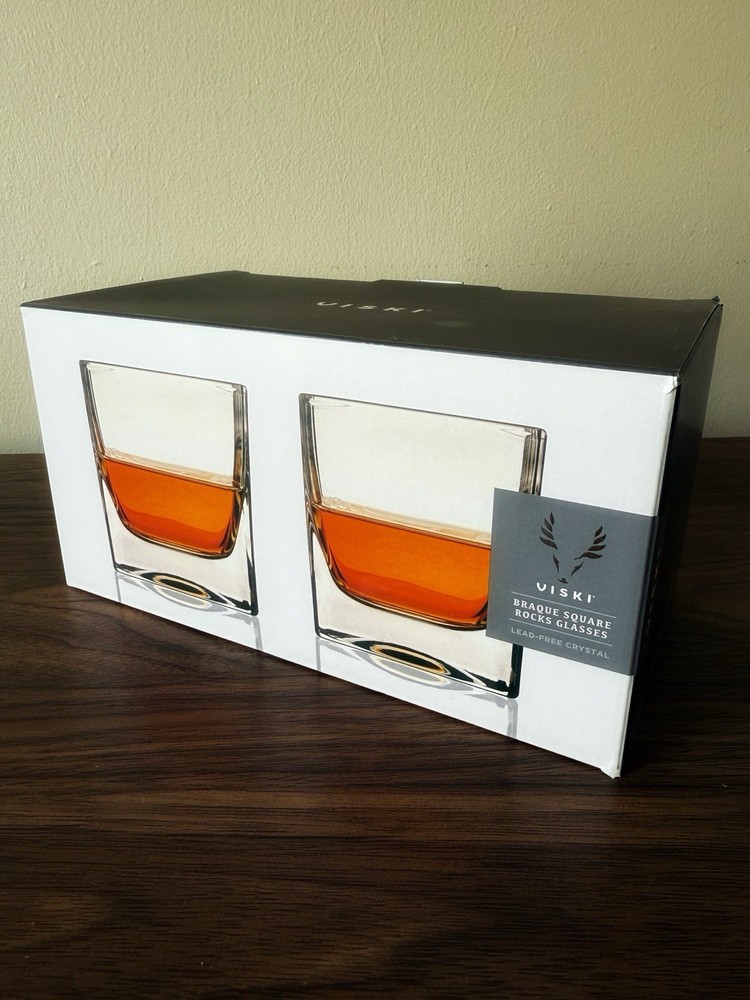 Braque Square Crystal Whiskey Rocks Glasses Set of 2