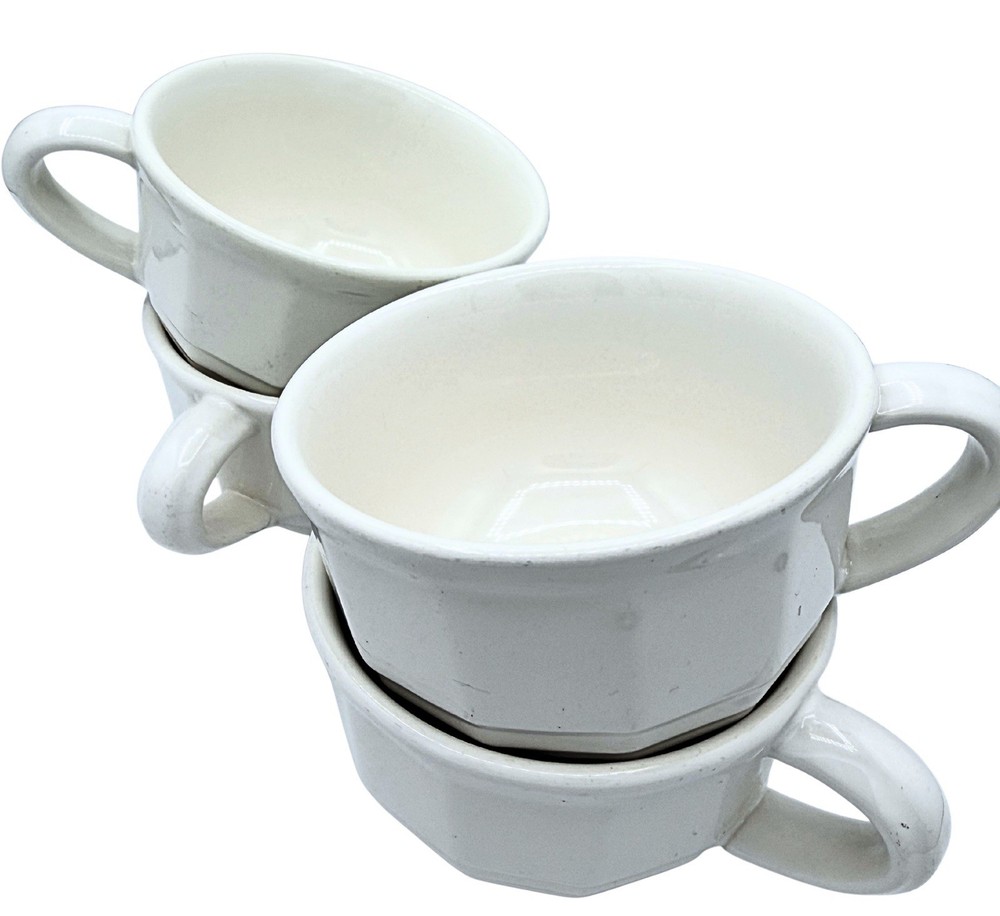 Pfaltzgraff Heritage White Flat Coffee Mugs Tea Or Soup Cups Vintage Set of 5