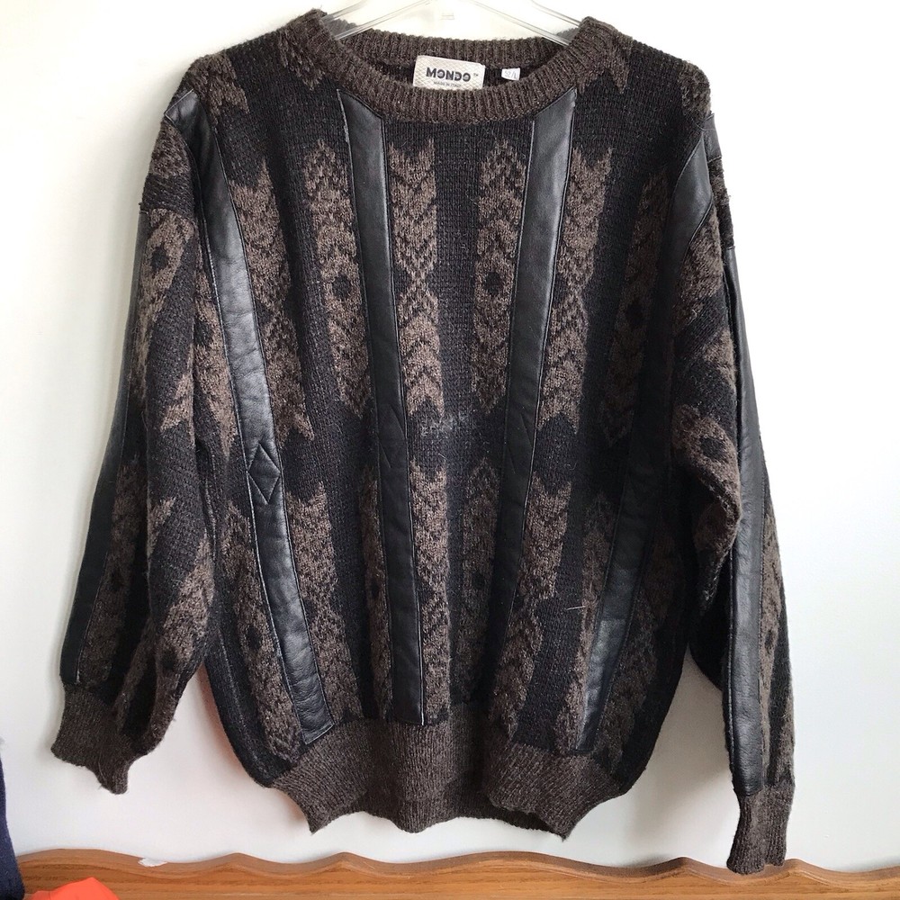 Vintage 80s Wool Blend Black/Brown Striped Sweater Mondo Made In Italy Sz L