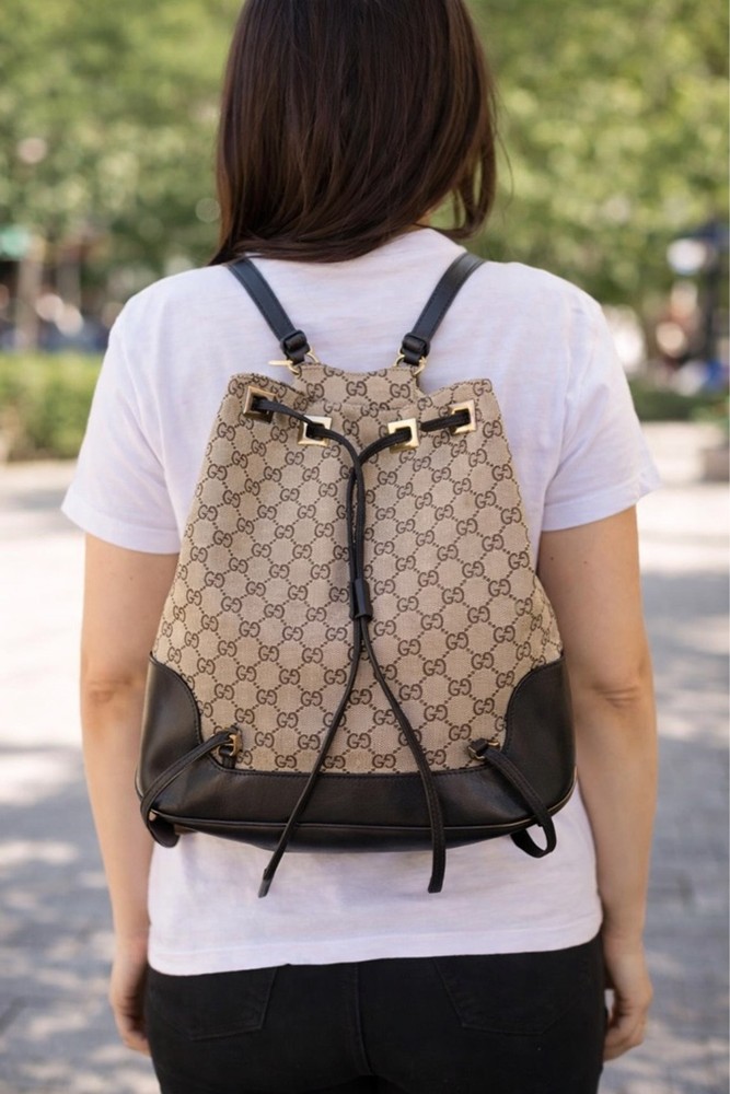 GUCCI GG Monogram Canvas Drawstring Backpack Rucksack