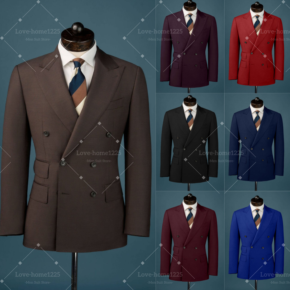 Custom Men's Formal Suit Business Tuxedo Jacket Offical 2Pcs Double Breasted