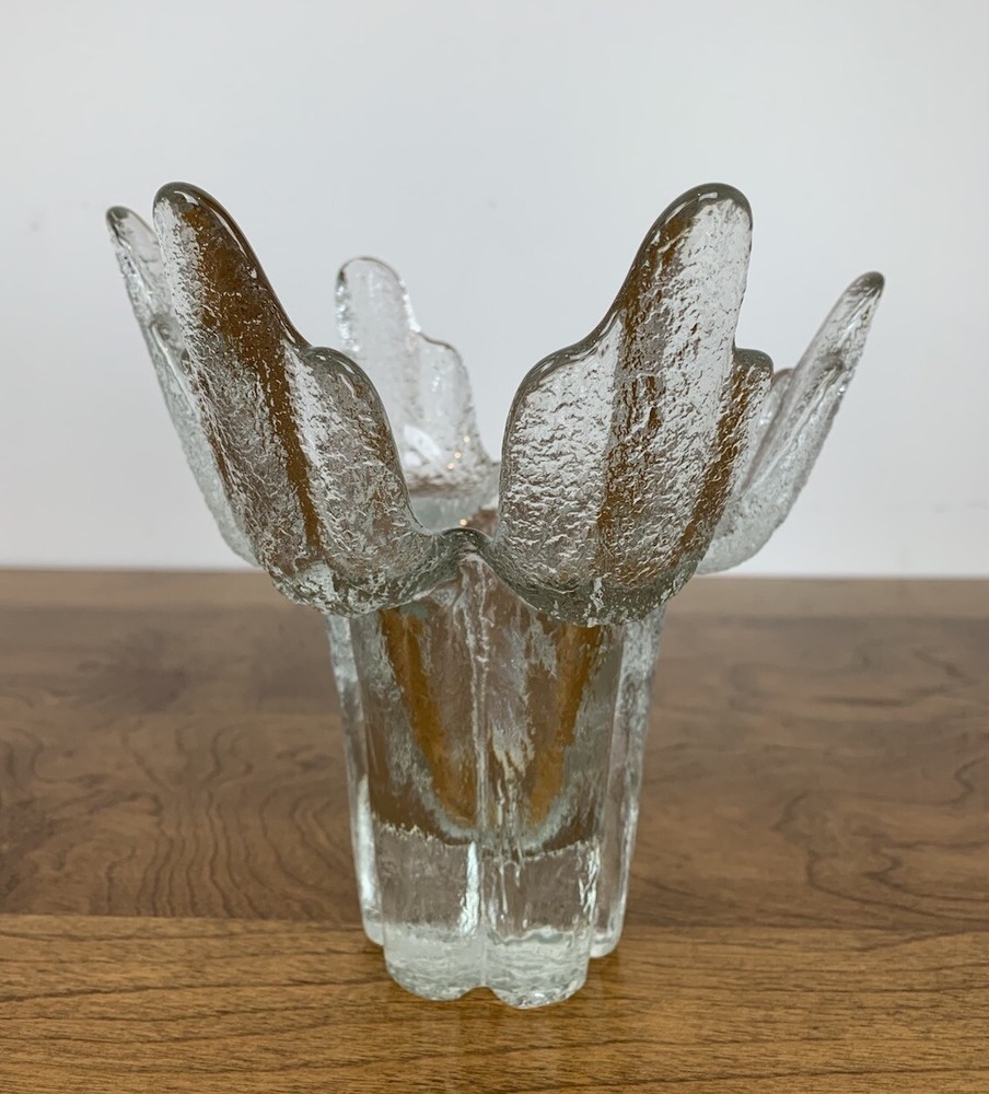 Ravenhead Cactus Lotus Flair Glass Candle Holder Ice Bark Texture Mid Century Modern