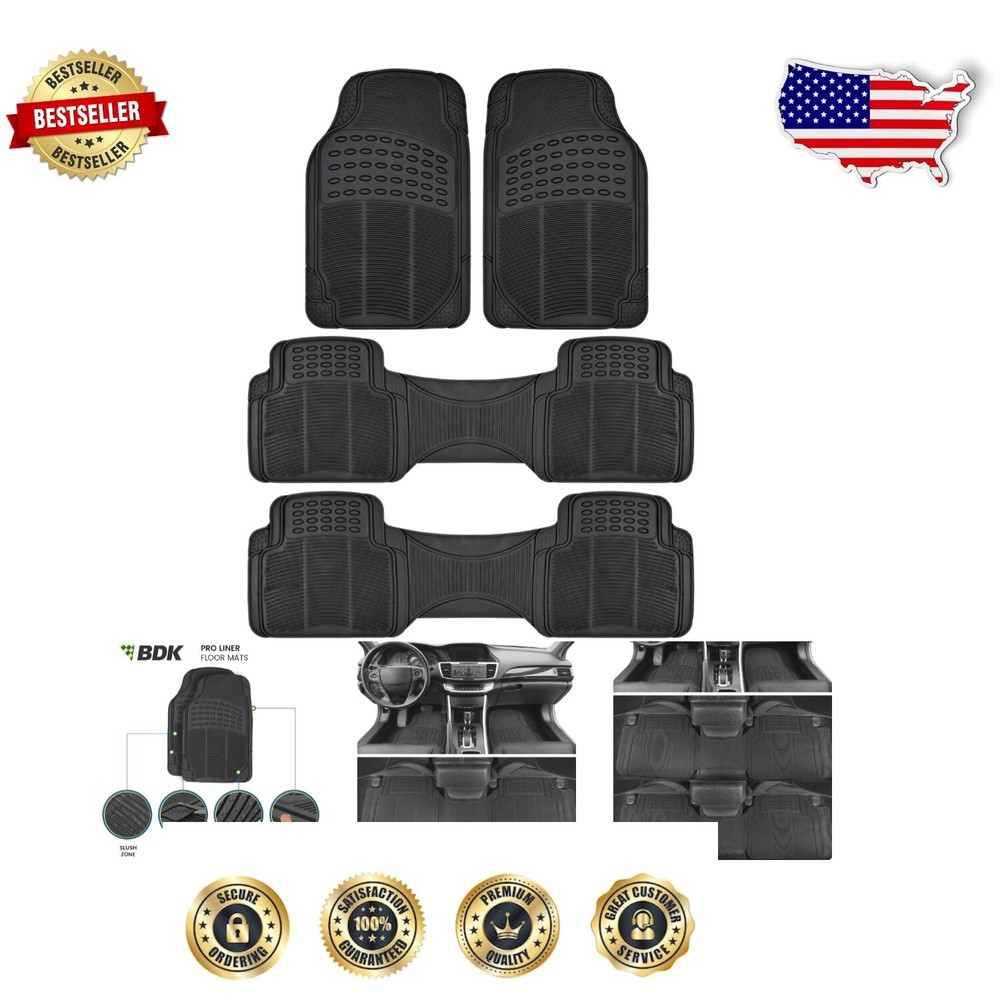 3-Row Heavy-Duty All Weather Rubber Floor Mats - Trim to Fit SUVs & Vans