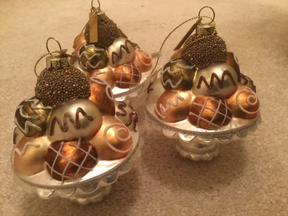 CHRISTMAS KATHERINES ORNAMENTS * GINGERBREAD CHOCOLATE CANDIES* GORGEOUS SET 3*