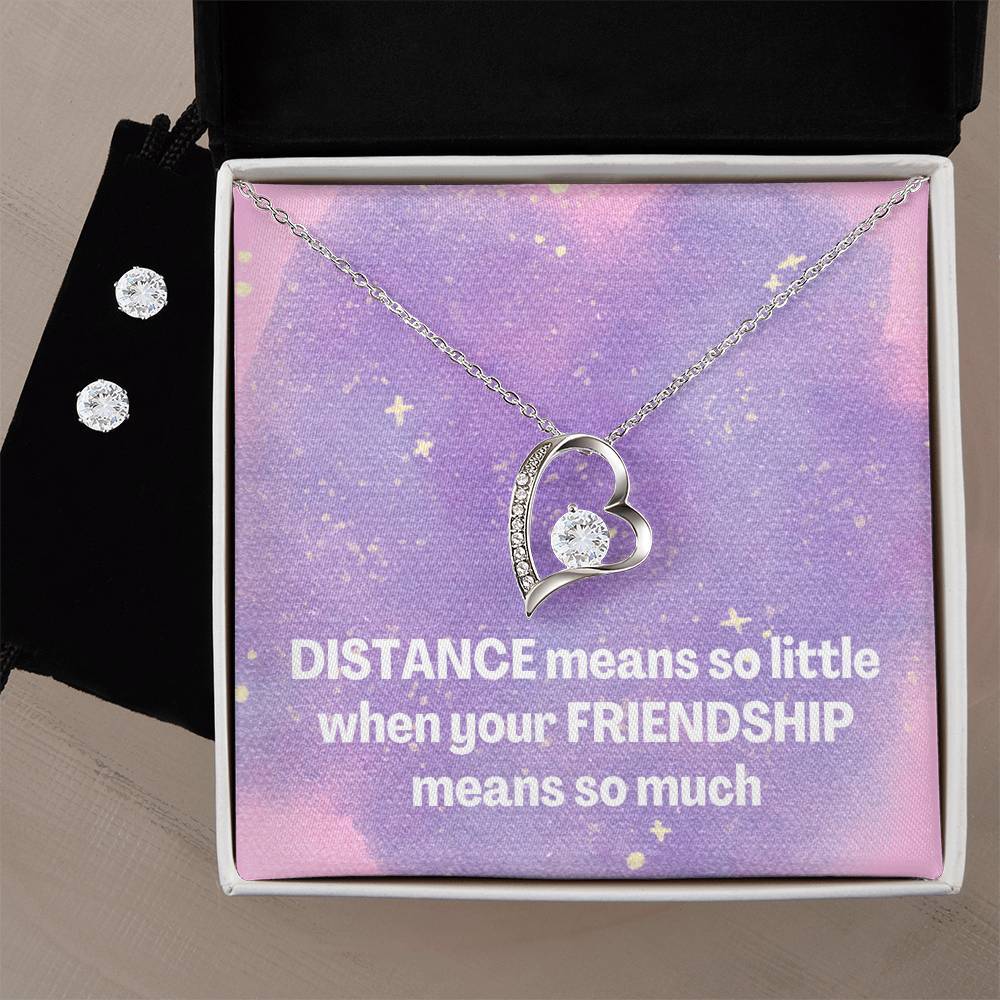 Distance Friendship Heart Necklace and Earring Set