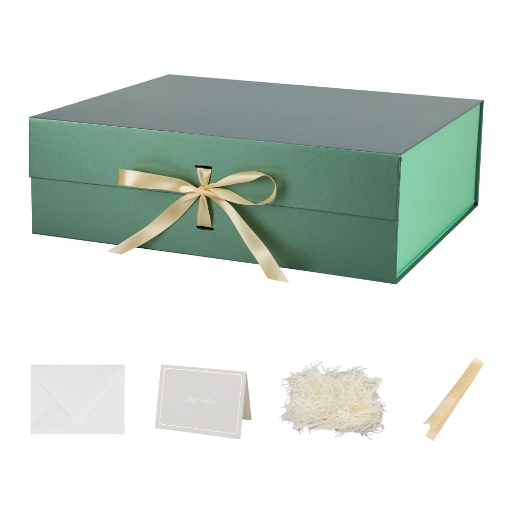 Skivra Green Large Gift Box with Ribbon - Extra Large Collapsible Luxury Gift...