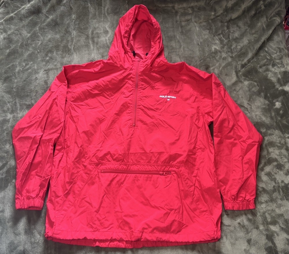 Vintage Polo Sport Ralph Lauren Jacket Mens XL Red Anorak Windbreaker Hooded 90s