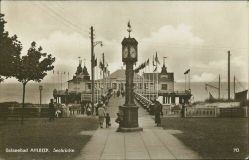 Ansichtskarte Ostseebad Ahlbeck Seebrücke Uhr 1929 (Nr.9825)