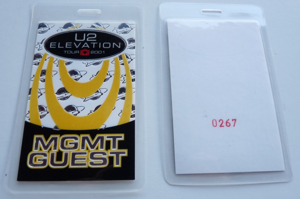 U2 2001 Elevation Concert Tour Yellow MGMT GUEST Backstage Pass Laminate D19