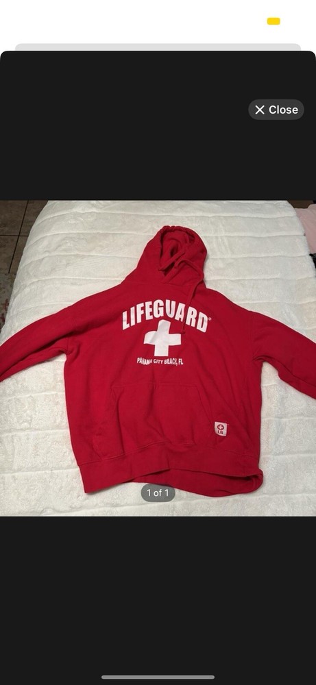 Panama City Beach Red Lifeguard Hoodie Sweatshirt Size L Official Design