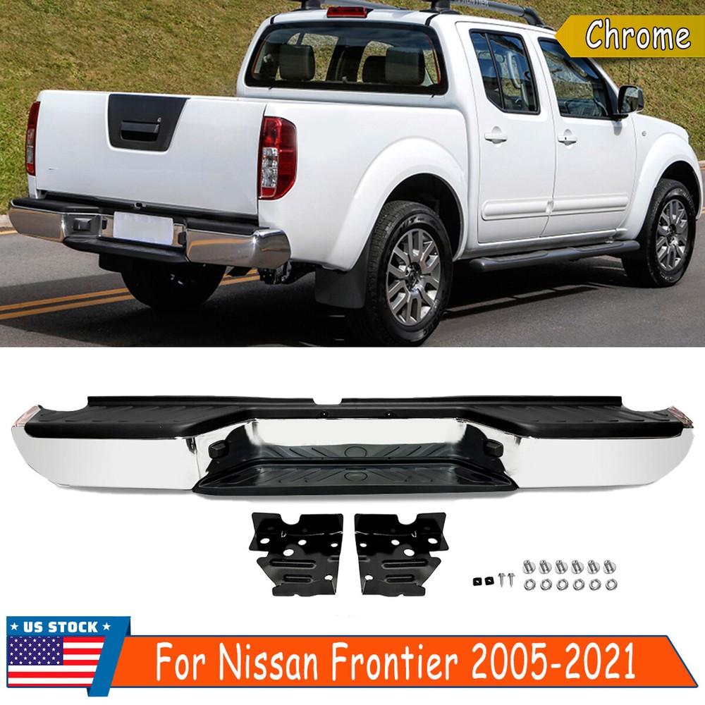 Chrome+Black Rear Bumper Assembly For 2005-2021 Nissan Frontier Without Sensors