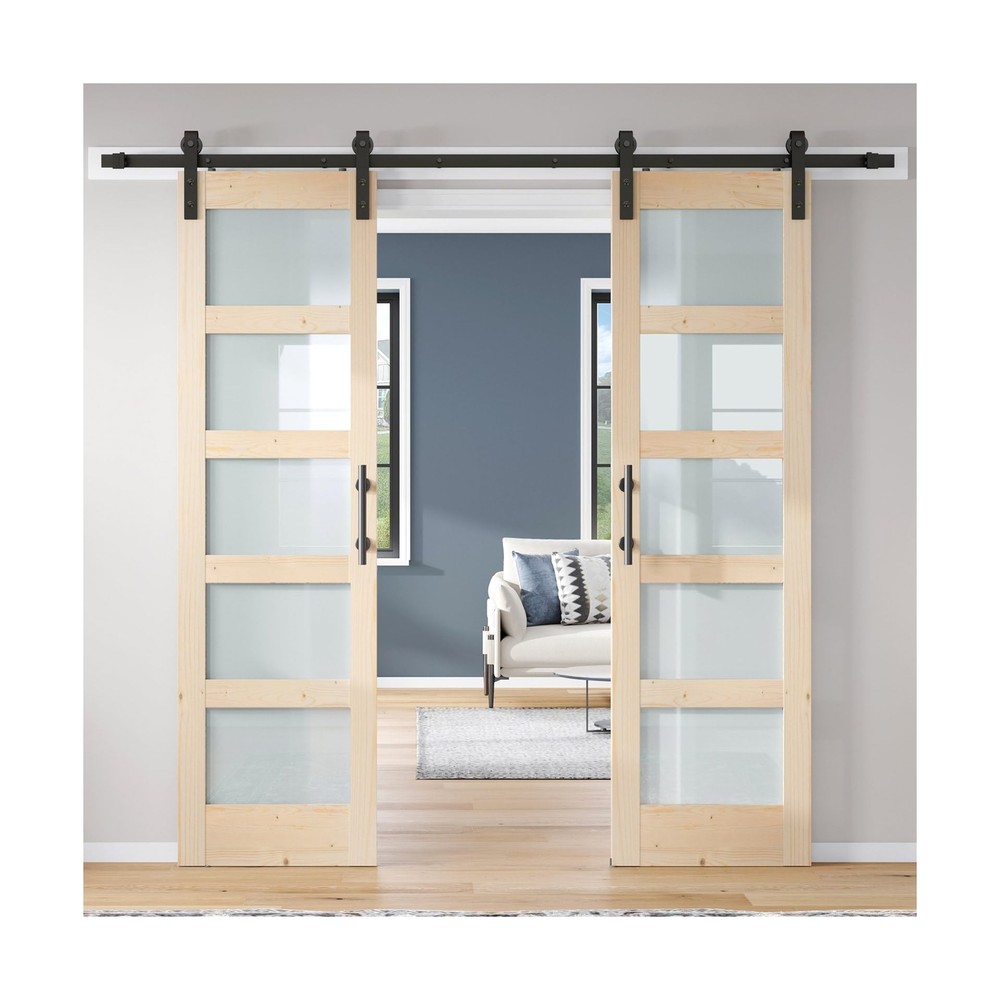 48×84 Inch Glass Sliding Barn Door with 8ft Hardware Kit Included-image