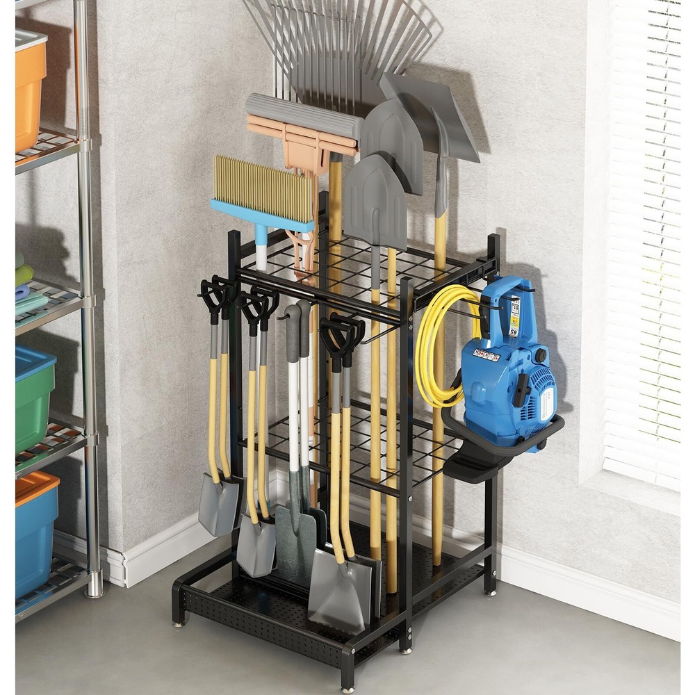 Heavy-Duty Black Garage Garden Tool Organizer Rack Storage Stand