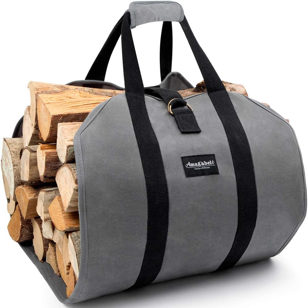 Large Canvas Log Tote Bag Firewood Carrier Heavy Duty Fireplace Log Holder Fire