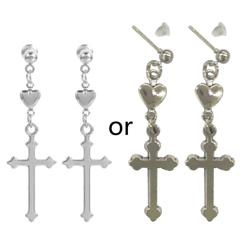 Unique Charm Dangle Earrings for Cross Heart Pendant Earrings Cool Punk Ear