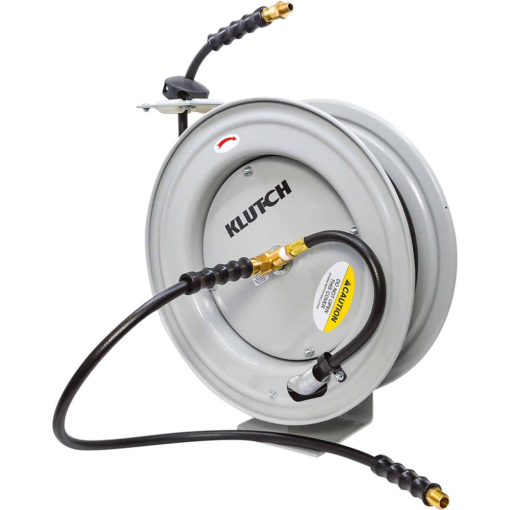 Klutch Auto-Rewind Air Hose Reel with 3/8in. x 75ft. Rubber Hose, 300 PSI