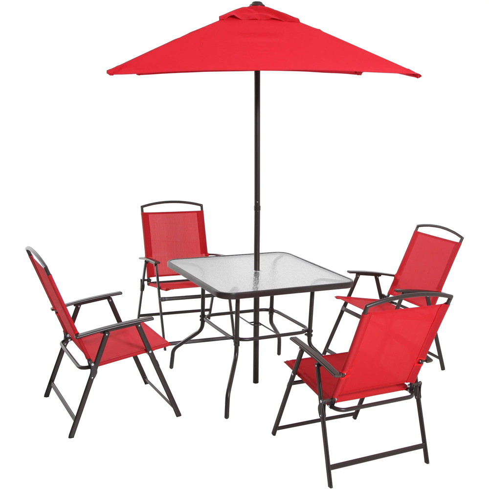 Albany Lane Red Steel 6-Piece Patio Dining Set with Umbrella for Outdoor Use