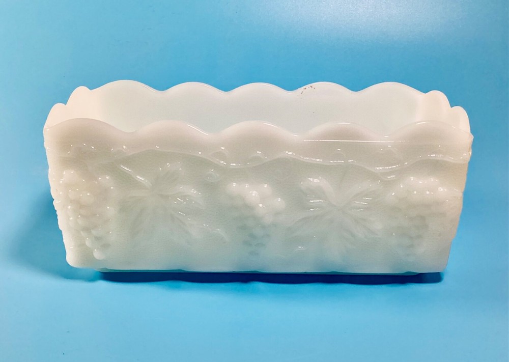 Anchor Hocking Fire King Ware USA Rectangle Milk Glass Planter Votive Holder
