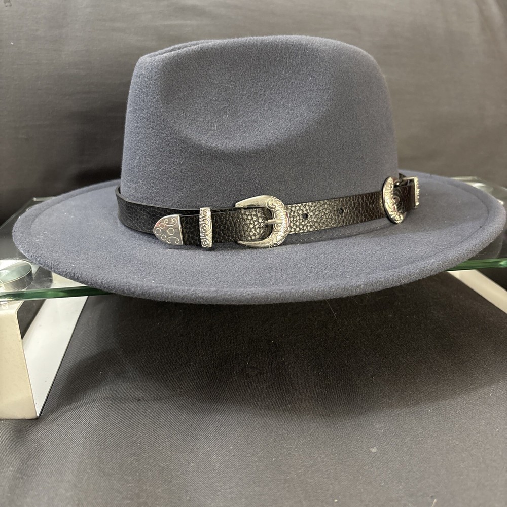 Time and Tru Slate Gray Felt Fedora with Double Buckle Band One Size Fits Most