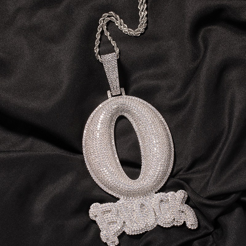 Hip Hop Large Letters O-BLOCK Pendant Necklace Bling Full 5A Zircon Mens Jewelry