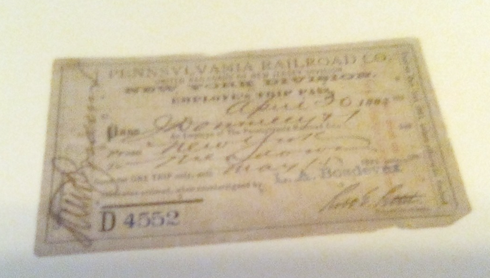 Pennsylvania Railroad, New York Division, Employee Trip Pass 1886