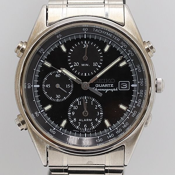 Seiko Chronograph 7T73-7B30 Black Dial QZ Men's Watch Deadstock Grade Warranty/B
