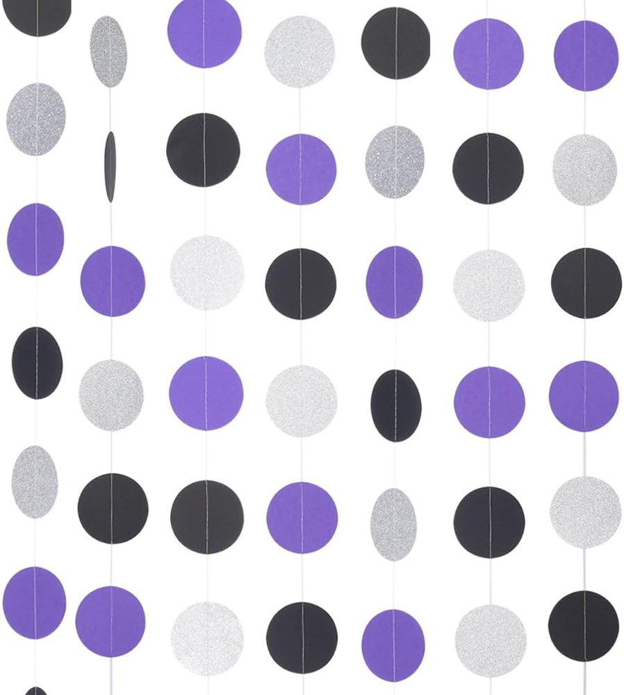 Purple Black and Silver Paper Garland Circle Dots Hanging Decoration for Birthda