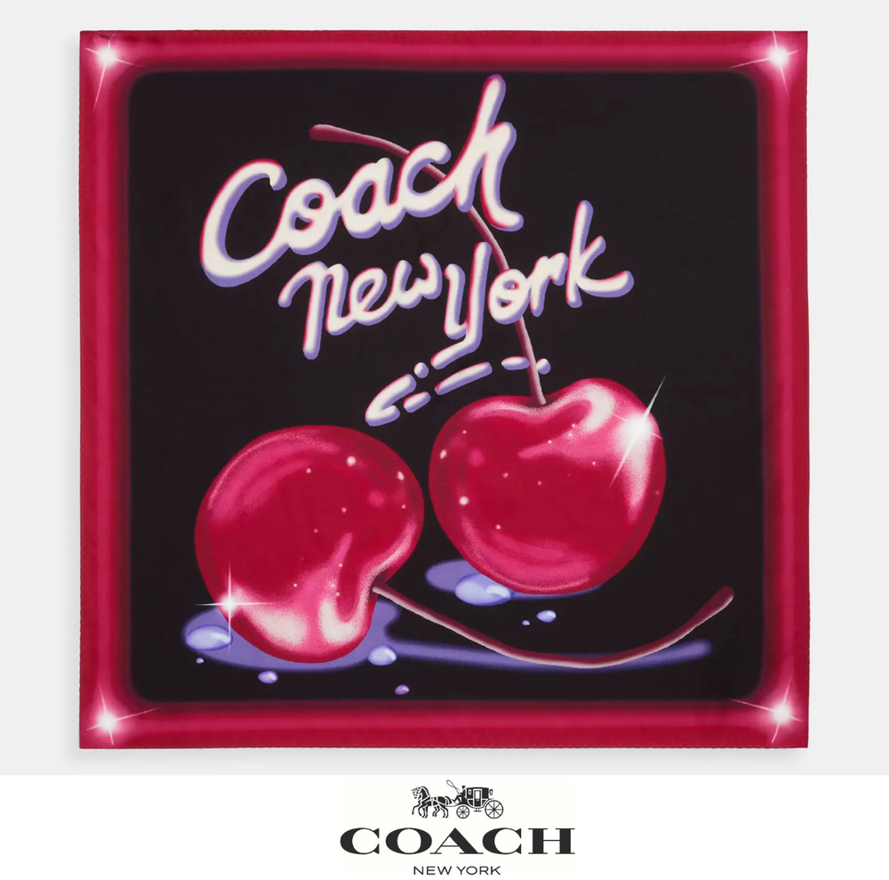 Coach NWT Airbrushed Cherry Silk Bandana Scarf CS596