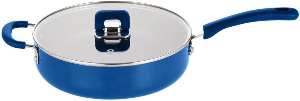 NutriChef 3.7Qt Saute Pan With Lid - Non-Stick Stylish Kitchen Cookware Blue