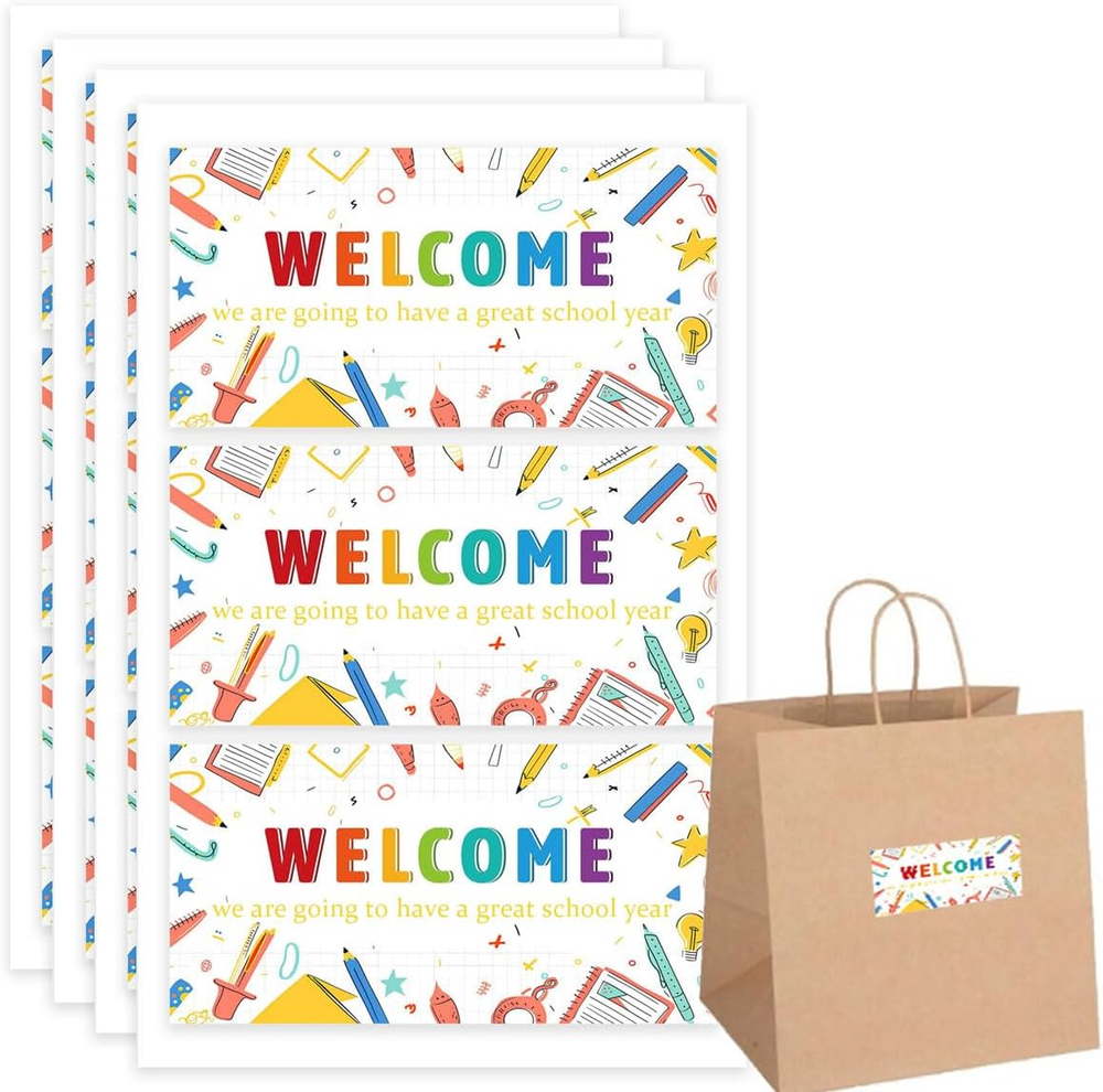 Welcome Back to School Stickers Labels,2×4 Inch Back-To-School Present Tags Stic-image