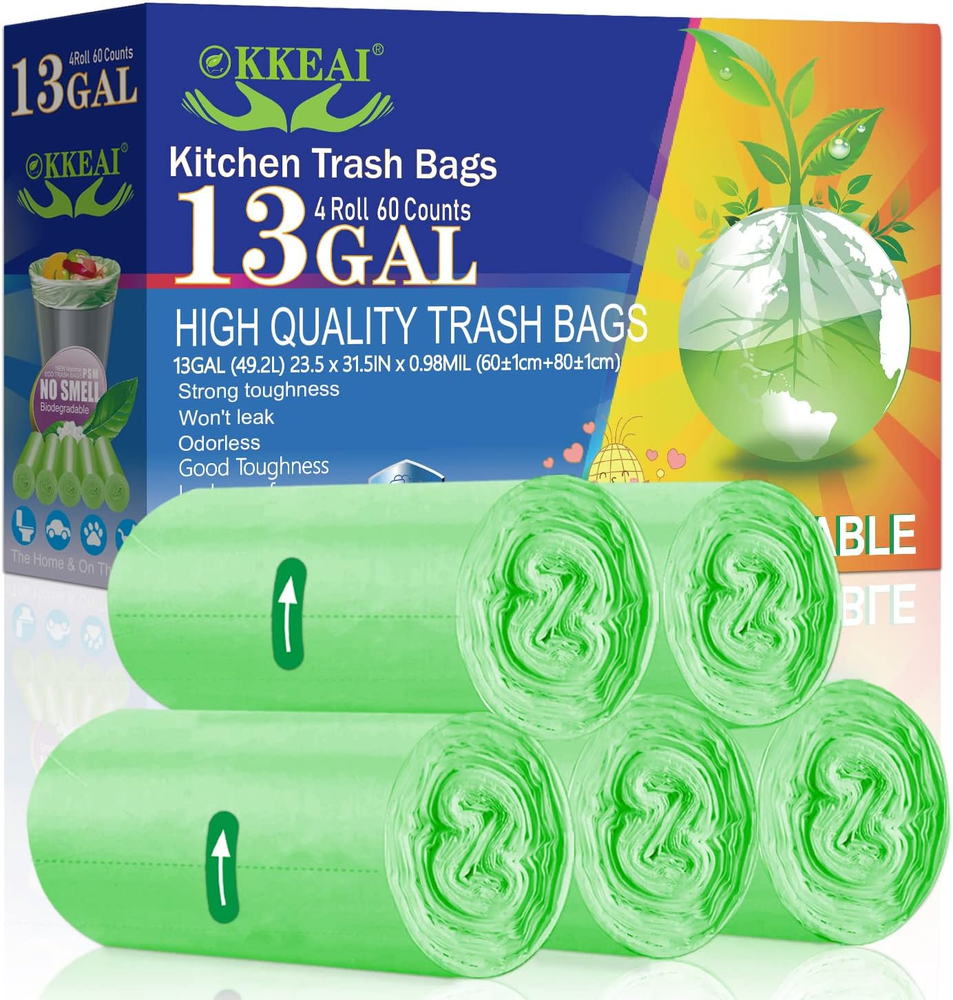 Large Garbage Bags 13 Gallon Tall Kitchen Green Trash Bags 49 Liter Bin Liners f