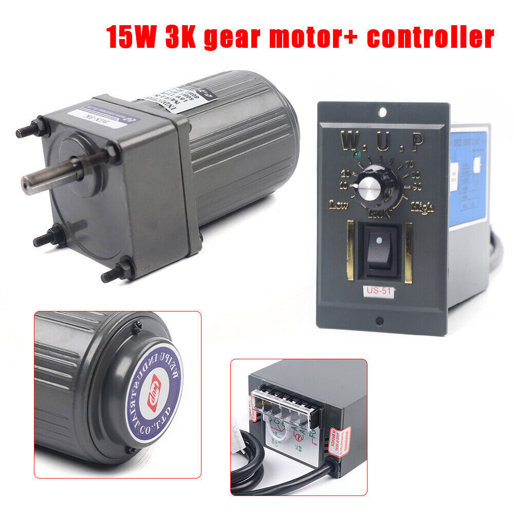 Electric AC Gear Motor & Variable Speed Controller 1:3 0-450 RPM 110V 15W Motor