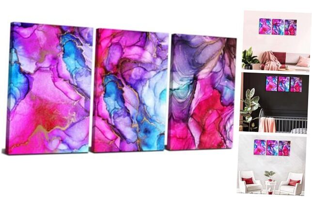 Abstract Wall Art for Living Room Pink Purple Colorful 12x16