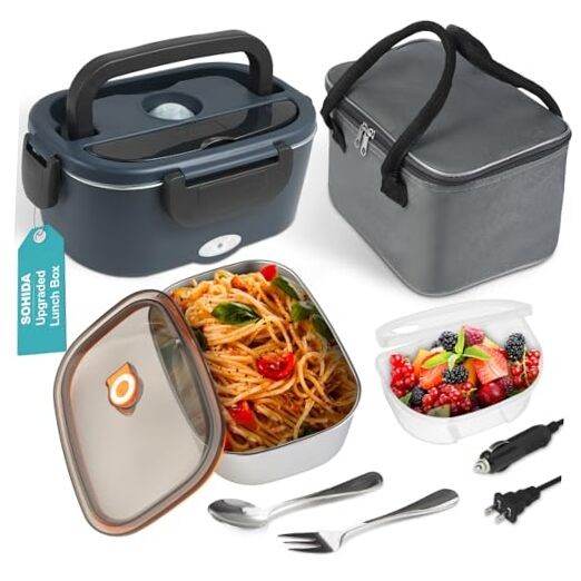 2025 Upgraded 80W Portable Heated Lunch Box 1.5L with Insulated Bag in Blue