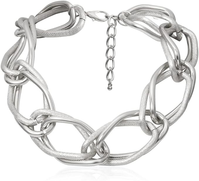 ZHIRCEKE Exaggerated Fashion Chunky Choker Necklace Silver
