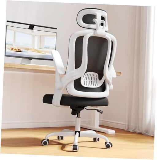 Home Office Desk Chairs, High Back Ergonomic Computer Chair with Flip-up White
