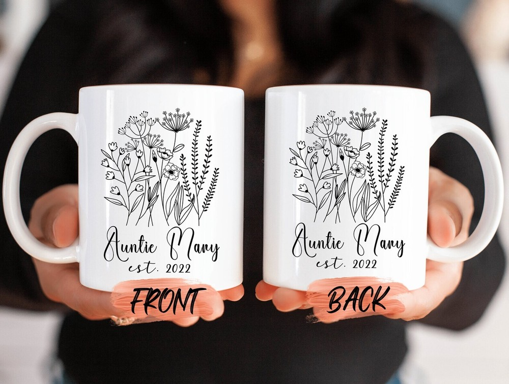 Minimalist Auntie Mug Minimalist Wildflower Mug For Aunts Baby Reveal Gift
