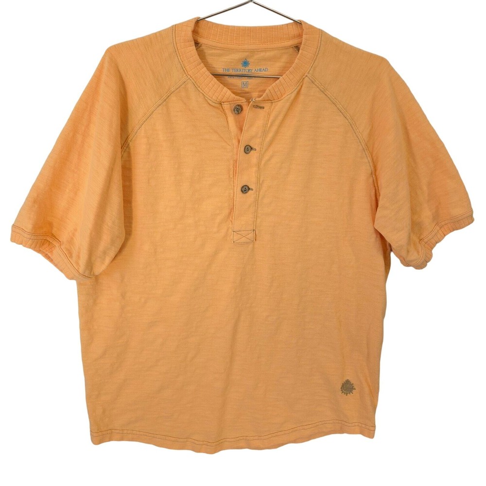 Territory Ahead Shirt Mens Medium Sunset Peach Skiff Guide Short Sleeve Henley