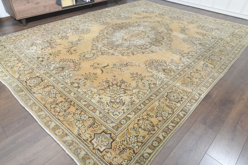 9.5x12.7 ft Medallion Vintage Turkish Oushak Rug, Orange Brown Handmade Wool Rug