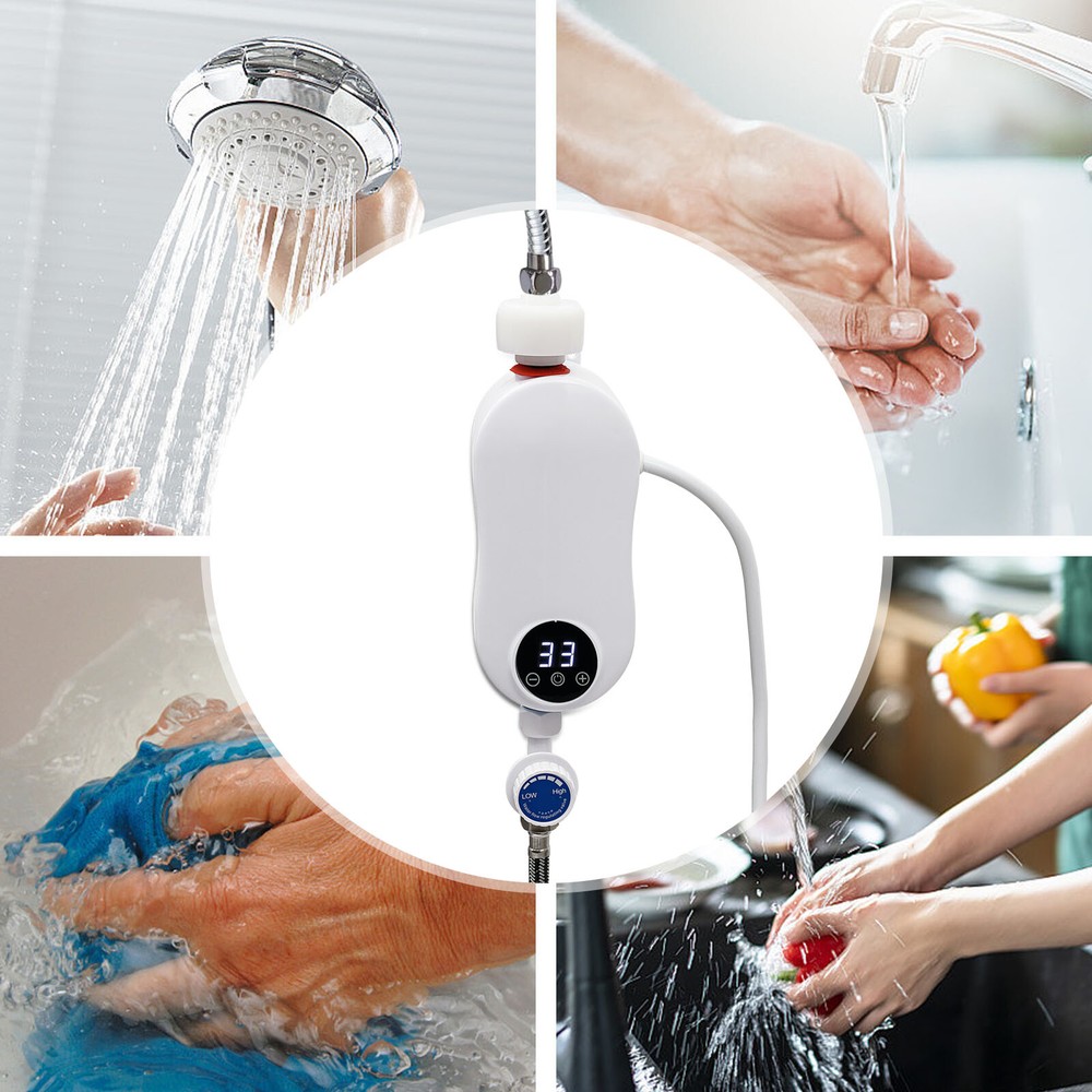 Instant Electric Bathroom Hot Water Heater With Shower Head White 110V 3500W